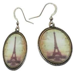   Eiffel Tower Cameo Earrings   Matte Antique Silver Frame Jewelry