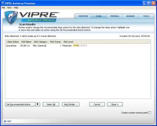 VIPRE Antivirus Premium Scan ResultsShows all risks found after the 