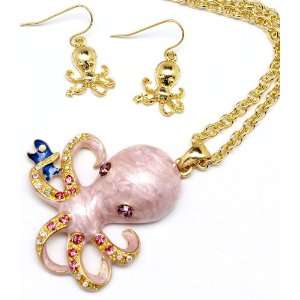   Rock Baby Pearl Pink Octopus necklace and earrings 