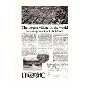 1925 Ad Williams Oil O Matic Heating Largest Village Original Vintage 