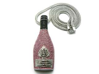   Out Champagne Bottle Pendant Rhodium Plated Franco Chain Silver/Pink