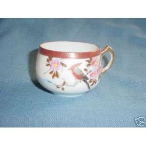  Porcelain Small Cup with Bird & Pink Flower Design 