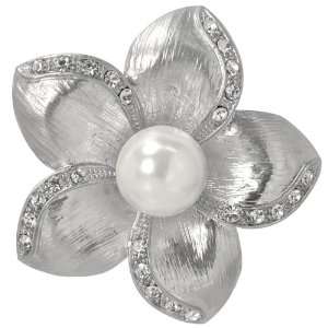  Modern Pearl Center Crystal Plumeria Flower Brooch Pin 
