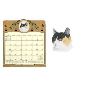  Wooden Refillable Cat Wall Calendar Holder with attached Pencil 