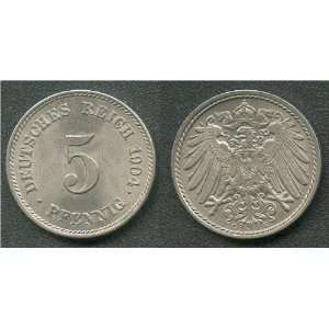   Fine 1904 E German 5 Pfennig    Muldenhutten Mint 