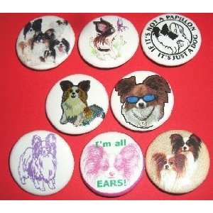    Set of 8 Papillon Dog Pinback Buttons Pins 
