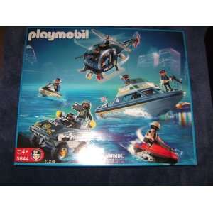  Playmobil 5844 POLICE Playset with Helicopter, Boat, 2 