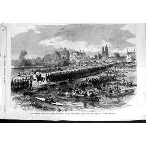  1868 VOLUNTEER SOLDIERS PONTOON BRIDGE THAMES DATCHET 