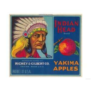  Indian Head Apple Label   Yakima, WA Premium Poster Print 
