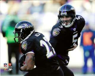   FLACCO HANDS OFF TO RAY RICE RAVENS 8 x10 ALL BLACK UNIFORMS  
