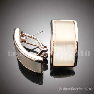 18K Rose Gold GP Cat Eye Bar Clip Stud Earrings VER016  
