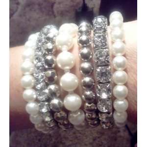    Pearl Rhinestone Stack Bracelets   Kikis Glam