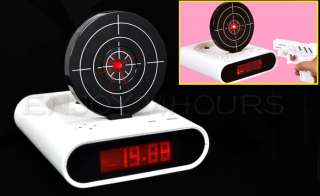 Laser Gun Target Alarm Waken Desk Clock Gadget Novelty  