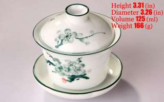   green plum tea cup covered bowl teapot teaset Chinese character  