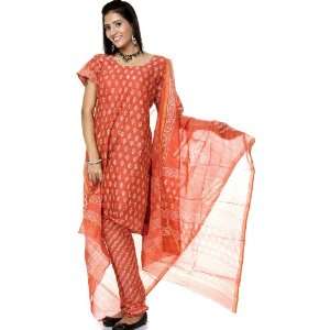   Printed Chanderi Choodidaar Salwar Suit   Cotton Silk 