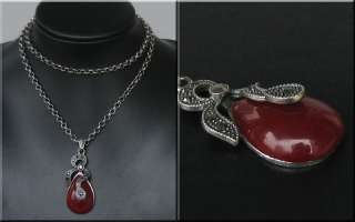 TIBET STYLE TIBETAN SILVER RED AGATE CRYSTAL NECKLACE  