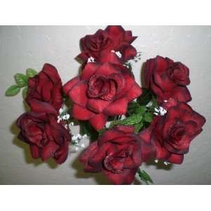  Set of 4 BLACK RED Open Rose Silk Flower Bouquets