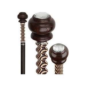   Knob Walking Stick With Pine Inlaid Wenge Wood Shaft and Silver Collar