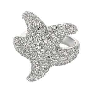   CZ Rhodium Plated Fancy Starfish Ring   Size 8   JewelryWeb Jewelry