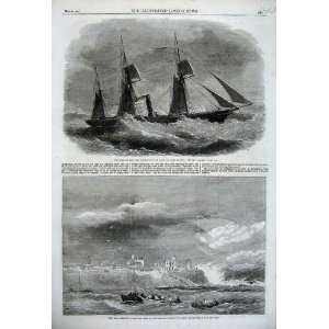  1861 Steam Ship Briton Sea Cliff Tynemouth Storm Sail 