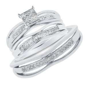 Sterling Silver Plated in White Gold Rhodium Diamond His & Hers Trio 