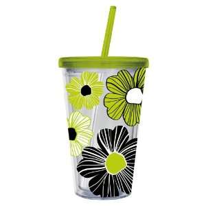  Green Floral Insulated Cup w/ Straw