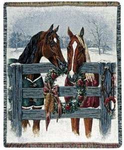 Throw Blanket   Western Horses Holiday Christmas Woven Jacquard Made 