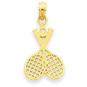  Double Tennis Racquet Charm in 14k Yellow Gold Jewelry