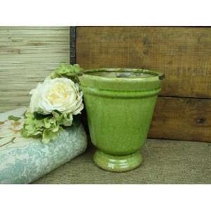  Rustic Green Terracotta Footed Pot, By Tag