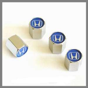  Honda Blue Logo Chrome Tire Stem Valve Caps Automotive