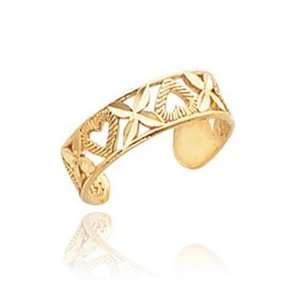  14K Gold Diamond Cut  X & Heart Toe Ring Jewelry