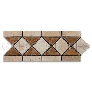   Ivory and Noce Trojan Travertine Mosaic Border Tile