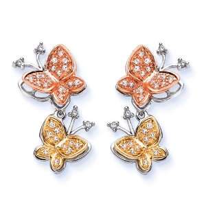  10K Tri Color Gold 1/4 ct. Diamond Butterfly Earrings 