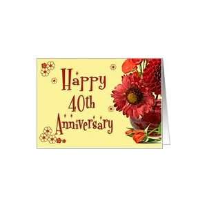  Red flowers in a red vase 40th anniversary card, Card 