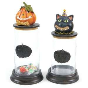 Set of 2 Halloween Tricks & Treats Victorian Pumpkin & Black Cat 