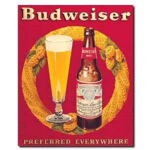 Best Quality Budweiser Vintage Ad Bottle & Glass Red Canvas 18x22 Inch