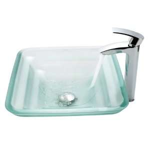   19mm 1810CH Frosted Oceania Glass Vessel Sink and Visio Faucet, Chrome