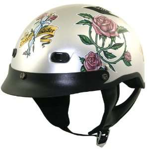  DOT Ladies Silver Rose Lady Rider Half Helmet Automotive